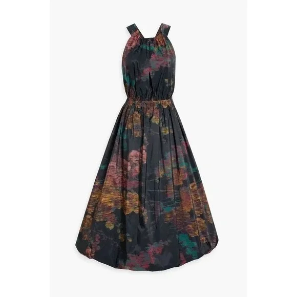 Ulla Johnson Leyna Gathered Printed Taffeta Midi Dress Floral Open Back Size 2